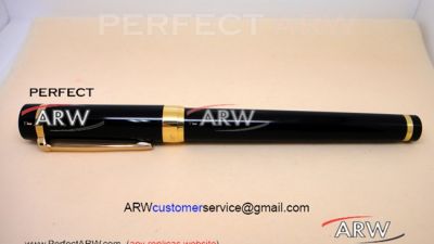 Perfect Replica Cartier Gold Clip Black Cap Black Rollerball Pen For Sale